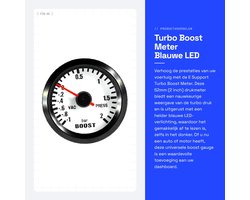 Dailygoods - Turbo Boost Meter - Blauwe LED - 52mm Formaat - Drukmeter voor Auto's - Ideaal voor Tuning - Prestatietuning