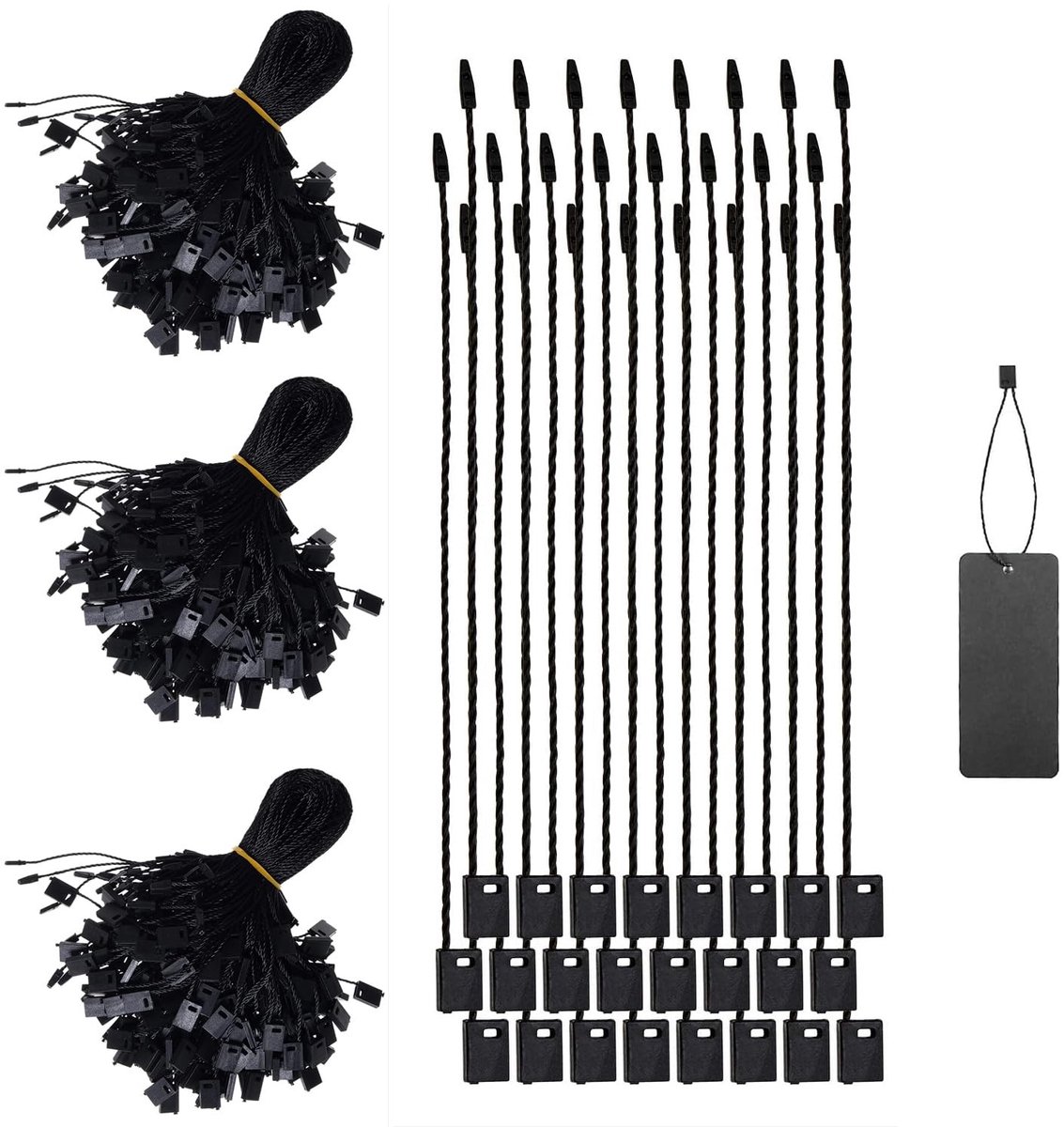 Dailygoods- Hangetiketten 1000 stuks - Katoenen Koord - Kliksluiting - Kunststof Etiketten - Zwart - Sterk en Duurzaam - Labelhaken