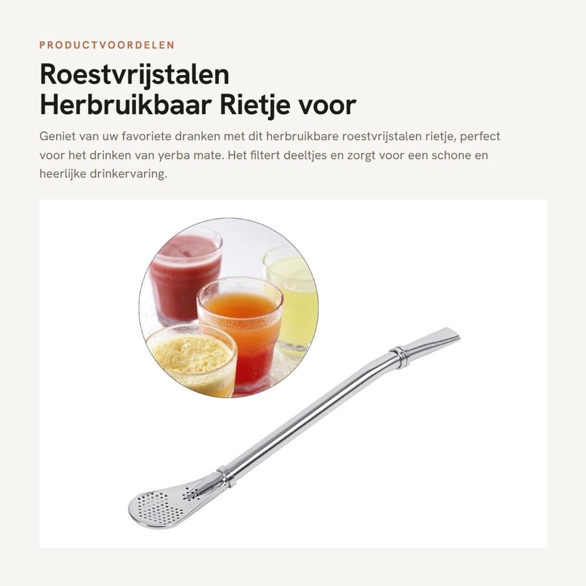 Dailygoods- Filterrietje Roestvrij staal - Herbruikbaar Rietje - Bombilla - Gefilterde Lepel - Traditionele Yerba Mate - Eenvoudig te Reinigen