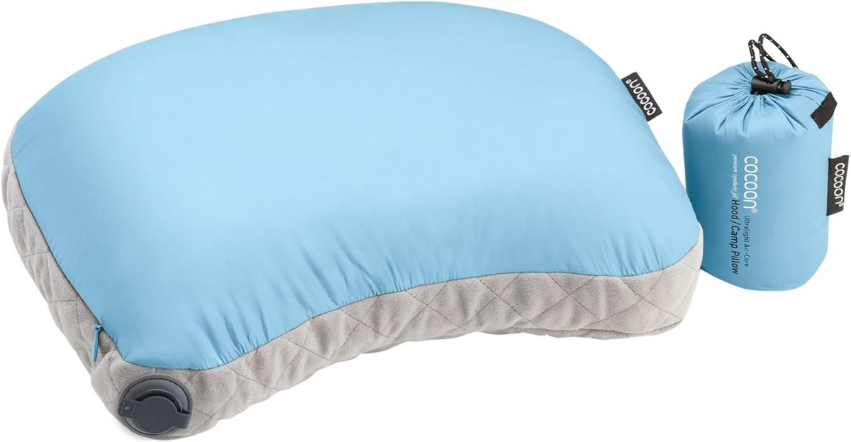 Outdoor Kussen - Kampeer Kussen - Comfortabel Slapen - Opblaasbare Luchtkern - 28 x 37 cm - Lichtblauw