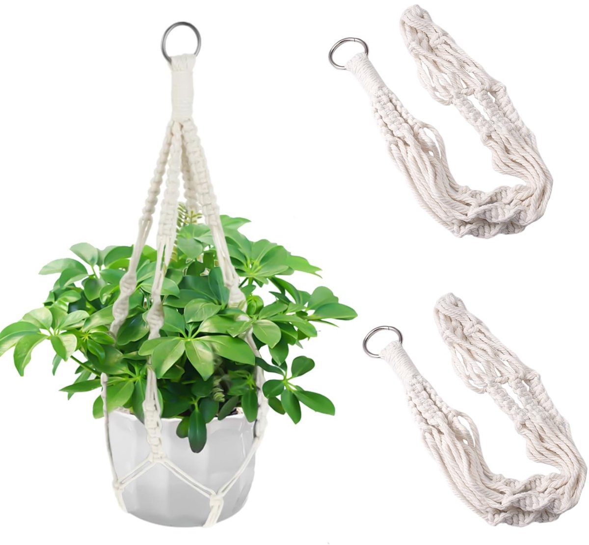 Dailygoods- Bloemenhanger Macramé - Katoenen Touw - Hangpot - Wanddecoratie - Voor Binnen/Buiten - 50 cm - Boho Stijl - Plantenhanger