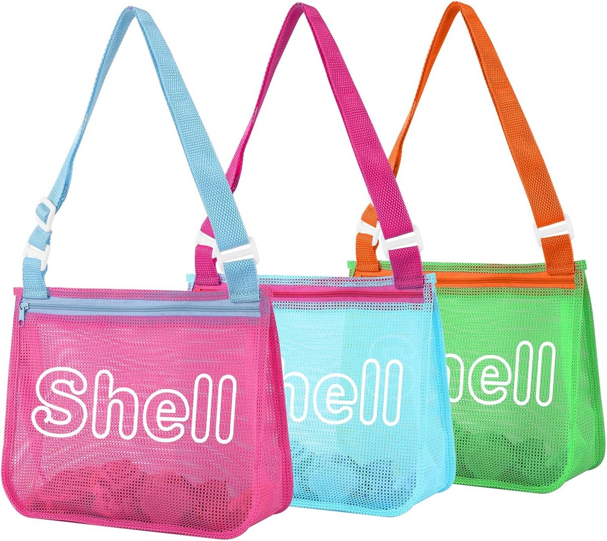 Strandtas Set - Schelp Zakjes - Strand Verzamelen - Met Rits - 3 Stuks - Meerkleurig