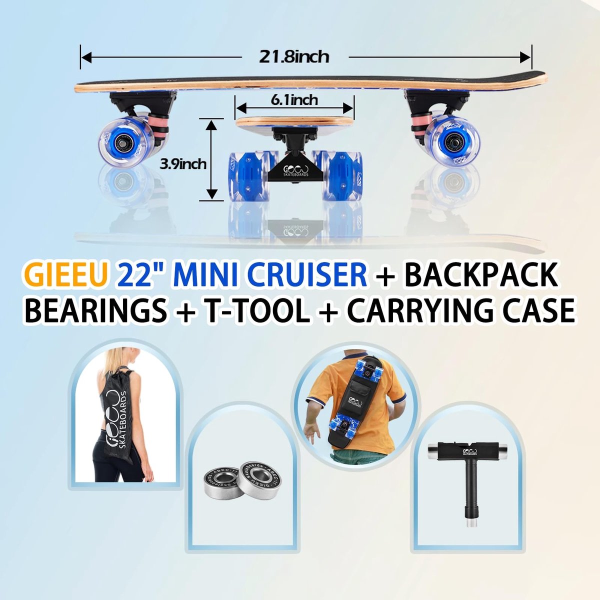 Dailygoods- Skateboard 9-laags esdoorn - Skateboard voor kinderen/jongeren - Skateboard volwassenen - Skateboard met knipperende wielen - Skateboard met antislip oppervlak - Skateboard met sterke beugel - Skateboardset