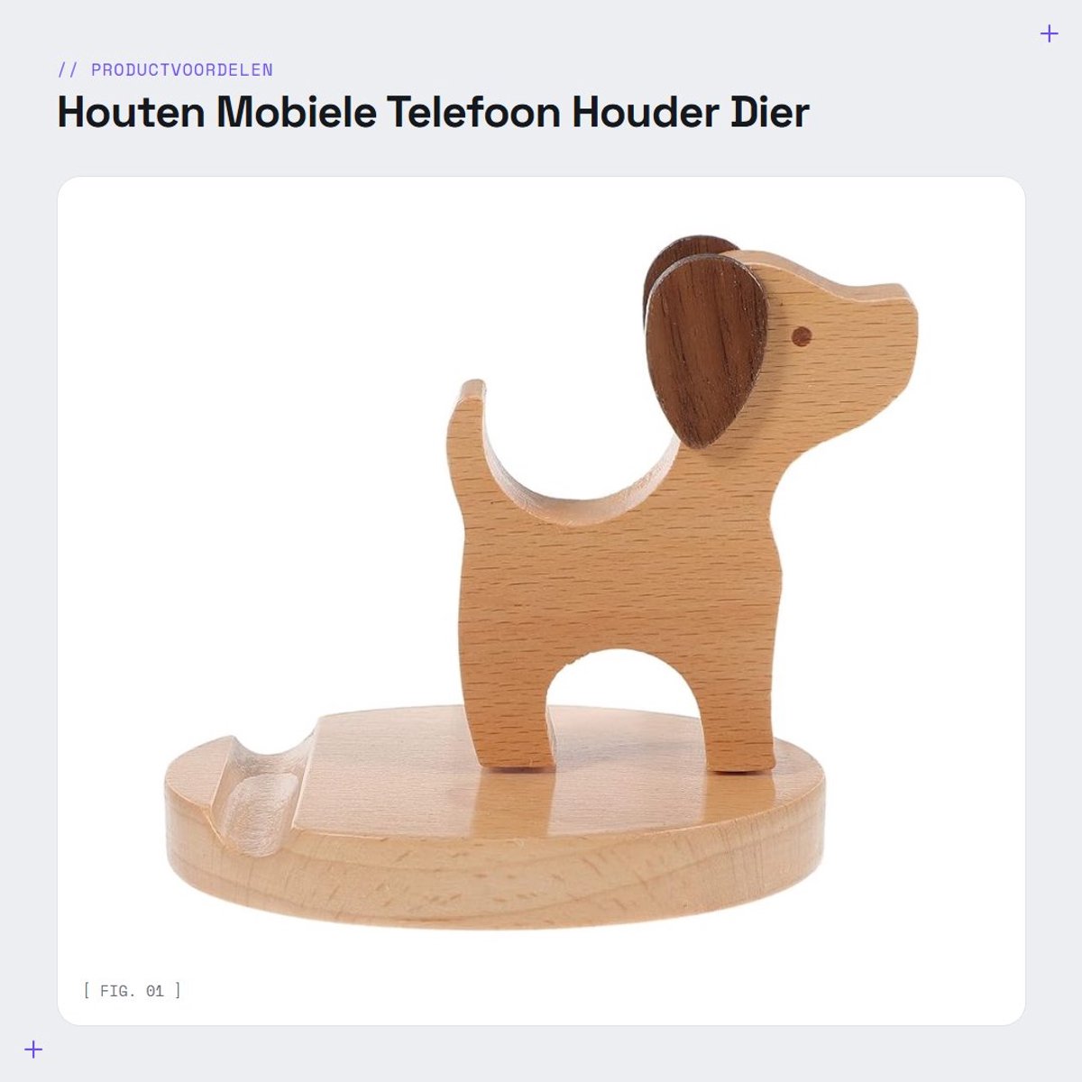 Dailygoods- Telefoonhouder Houten - Telefoonstandaard - Lichtgewicht - Schattige Hond - Bureau Decoratie - 11,5 x 7,5 x 9 cm