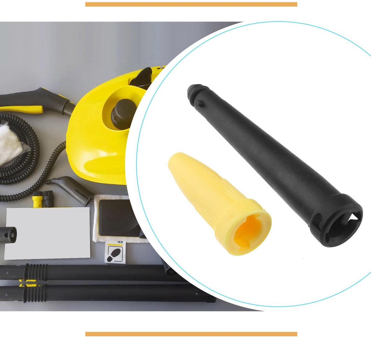 Dailygoods- Nozzle 2 Stuks - Vervangingsmondstuk - Raammondstuk - Compatibel met Karcher Stoomreiniger - Kunststof - Zwart/Gele kleur - Reinigingsmondstuk