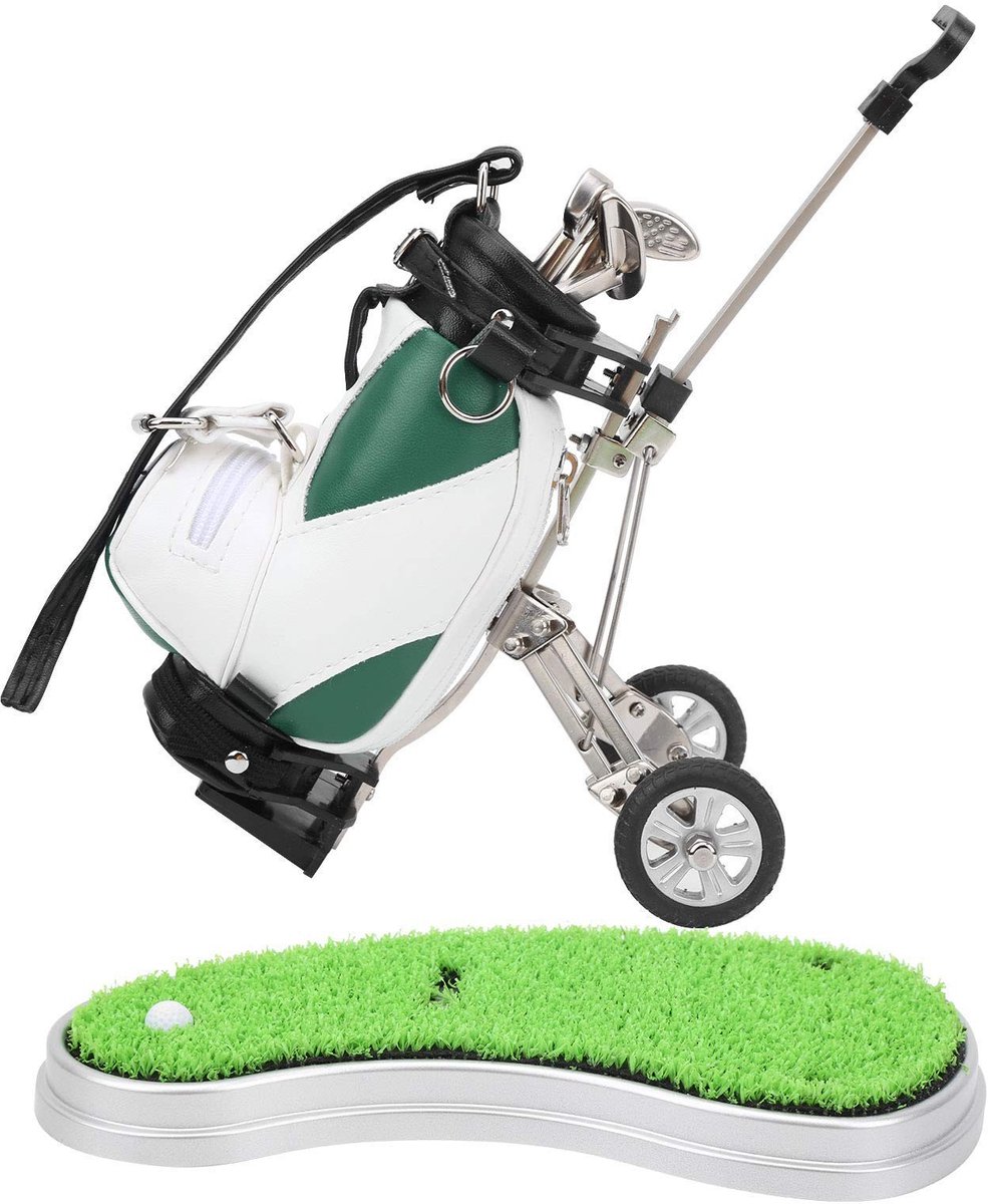 Dailygoods- Golfpennenzakhouder met 3 balpennen - Lichtmetalen golfpenzak - Elektronische klok - Duurzaam PU-leer - Ideaal bureauaccessoire - Afmetingen 20,5x10x13 cm - Golfpenhouder