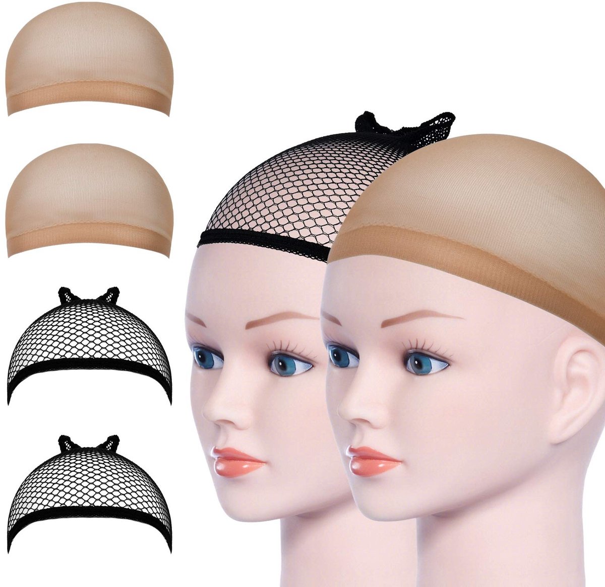 Dailygoods- Pruik Cap - Rekbaar Nylon - Ademend Mesh - Antislip - Lichtgewicht - 4 Stuks - Comfortabel en Eenvoudig te Wassen - Pruiknet