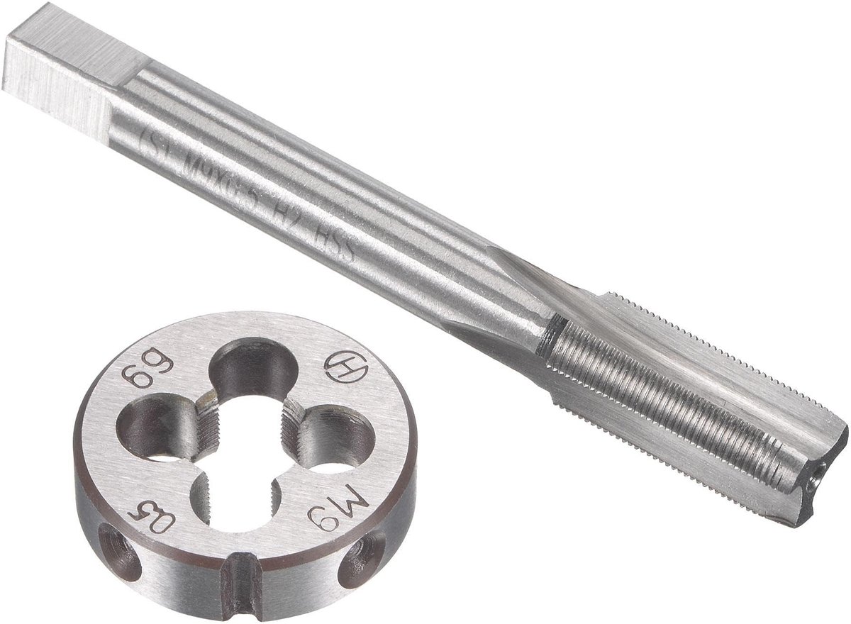 Dailygoods- Tapset M9 x 0,5 mm - Heavy-duty Tap- en Matrijzenset - Snelle Stalen Fluitkraan - Draadgrootte M9 - Efficiënt Draadsnijden - Slijtvast en Duurzaam - Draadgereedschap