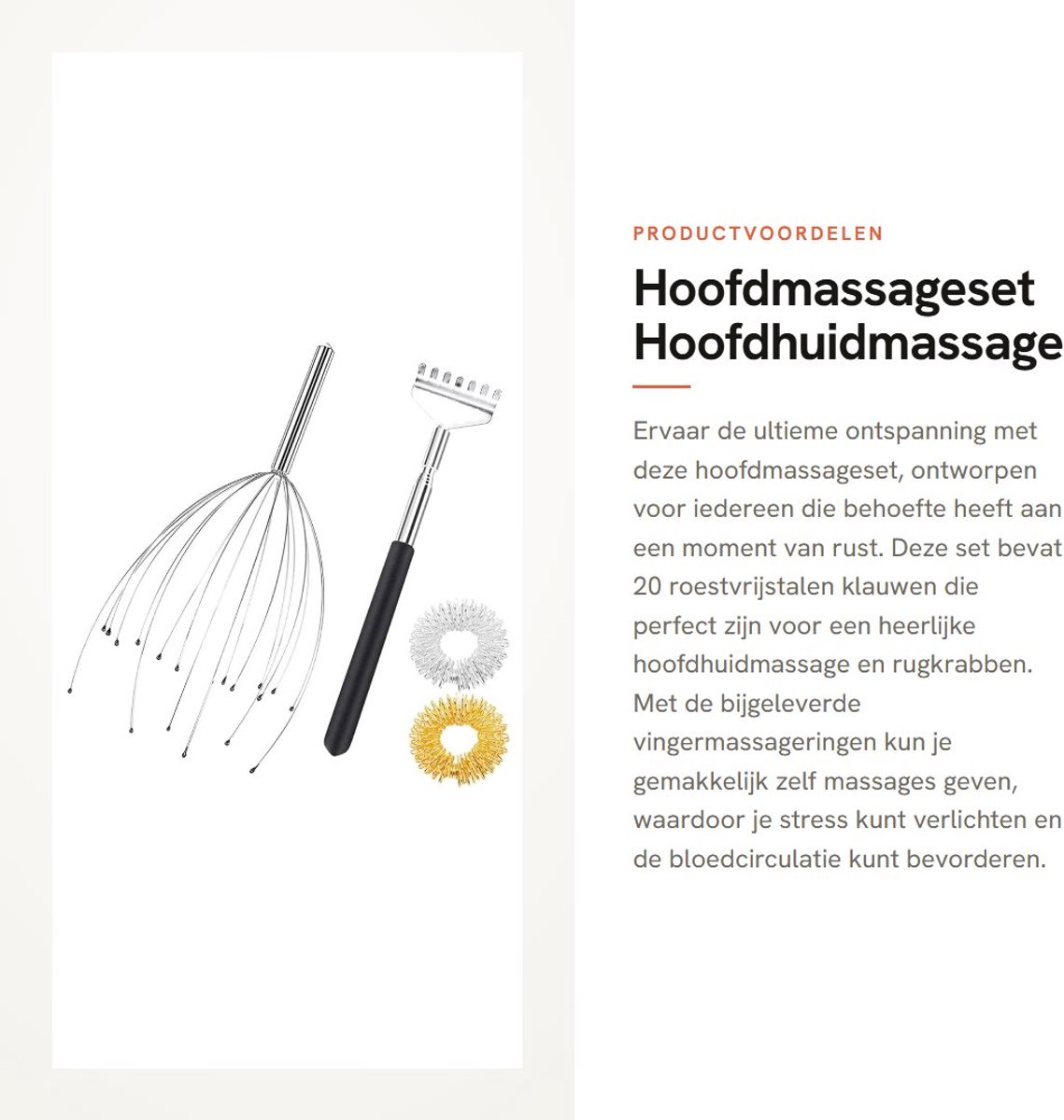 Dailygoods- Hoofdmassageset 20 roestvrijstalen klauwen - Hoofdmassage apparaat - Vingermassageringen - Stressverlichting - Bloedcirculatie bevordering - Schoudermassage tool