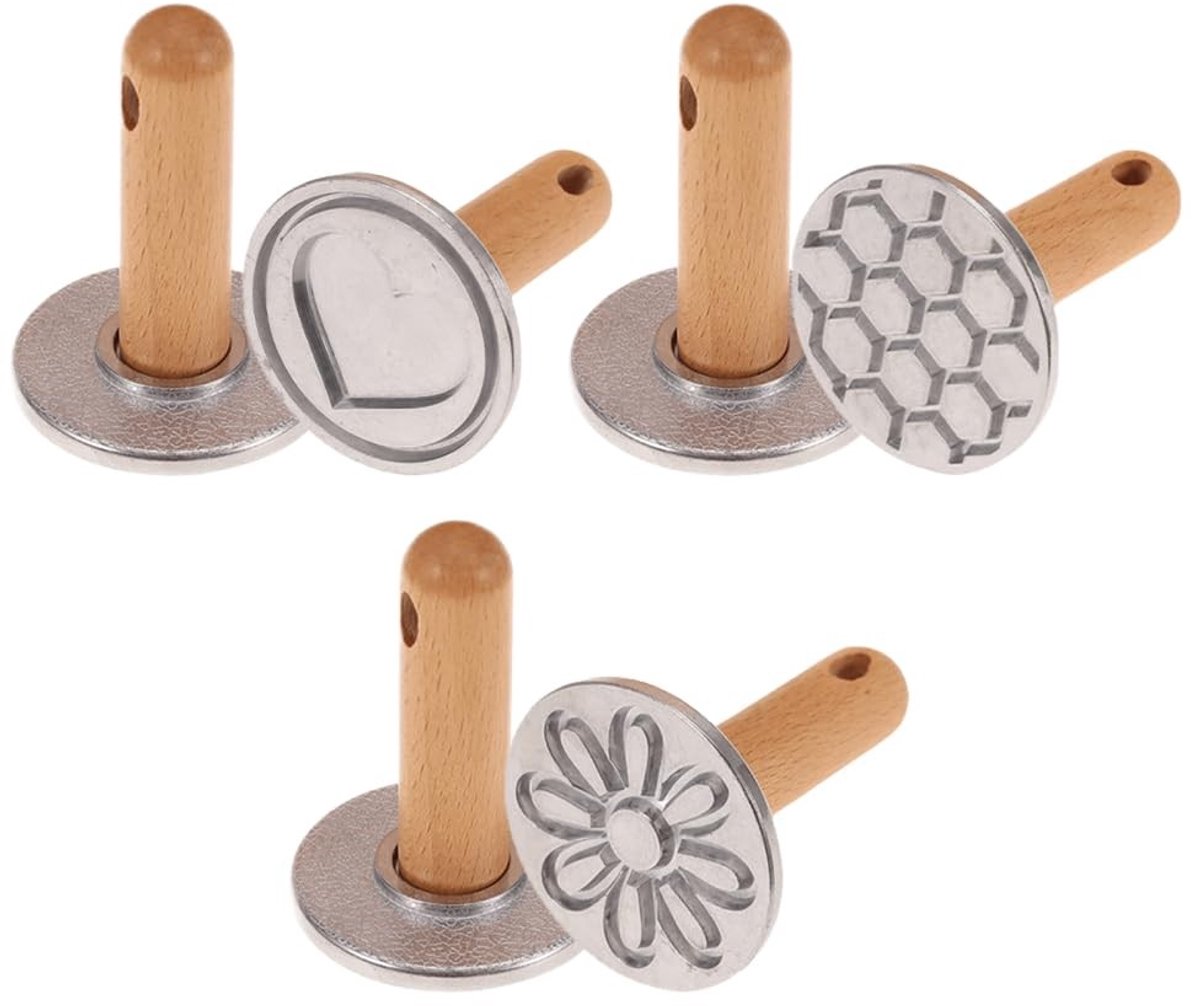 Dailygoods- Koekjesstempels 3-delige set - Metalen Koekjesstempelset - Houten Handvat - Antiaanbaklaag - Diverse Patronen - Comfortabel Ontwerp - Koekjesvormpjes