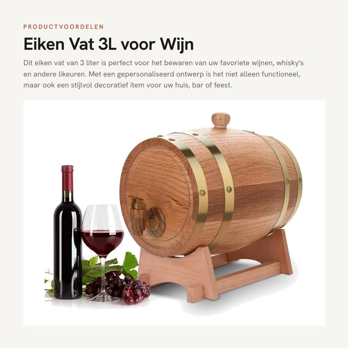 Dailygoods- Eikenvat 5L - Houten Vat - Gepersonaliseerd Ontwerp - Whiskyvat/Likeurvat - Drankdispenser - Handgemaakt - Duurzaam Eikenhout