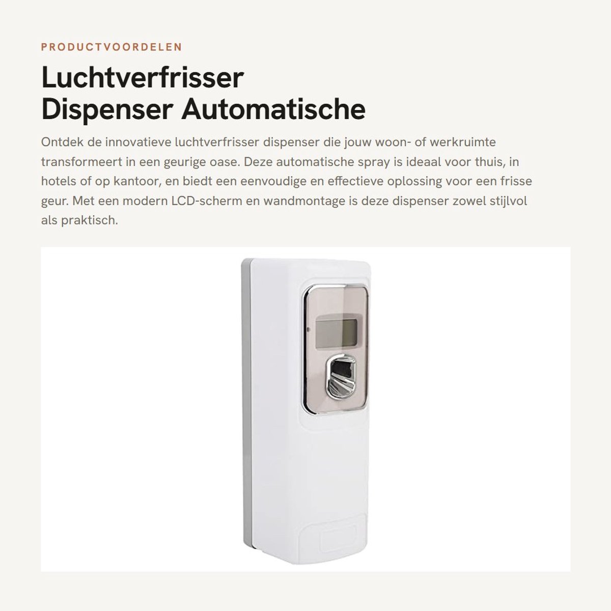 Dailygoods - Luchtverfrisser Dispenser - Automatische Spray - Wandmontage - Parfum Aërosol - Geschikt voor Thuis en Kantoor - Elektrisch met LCD-scherm