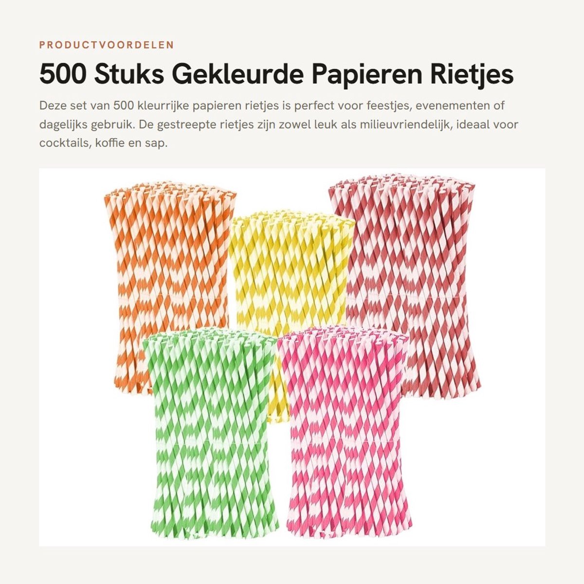 Dailygoods- Rietjespapier 500 Stuks - Gekleurde Papieren Rietjes - Gestreepte Rietjes - Feestpapieren Rietjes - Cocktailrietjes - Materiaal: Kraftpapier
