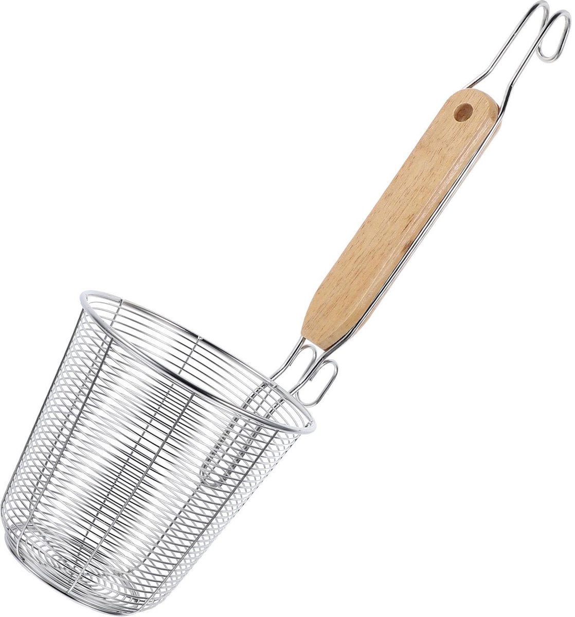 Dailygoods- Pasta Zeef - Afdruipzeef - Roestvrij Staal/Hout - Diepe Zeeflepel - Praktisch in Gebruik - Gaasontwerp - Afdroogzeef