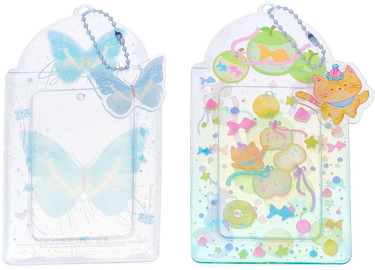 Dailygoods- Fotokaarthouder 2 stuks - Kawaii Sleutelhanger - 7,8 x 13,5 cm - Kunststof - Draagbare Accessoires - Kleurrijk Design - Kaartenhouder