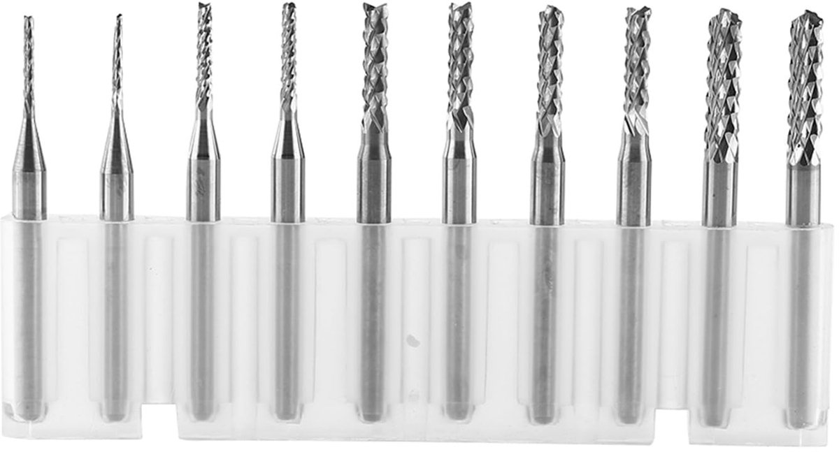 Dailygoods- Frezen 10 Stuks - Vingerfrezen - Wolfraamcarbide - Snij-graveerkop - Schachtdiameter 3,175 mm - Lengte 38 mm - Graveerbiten