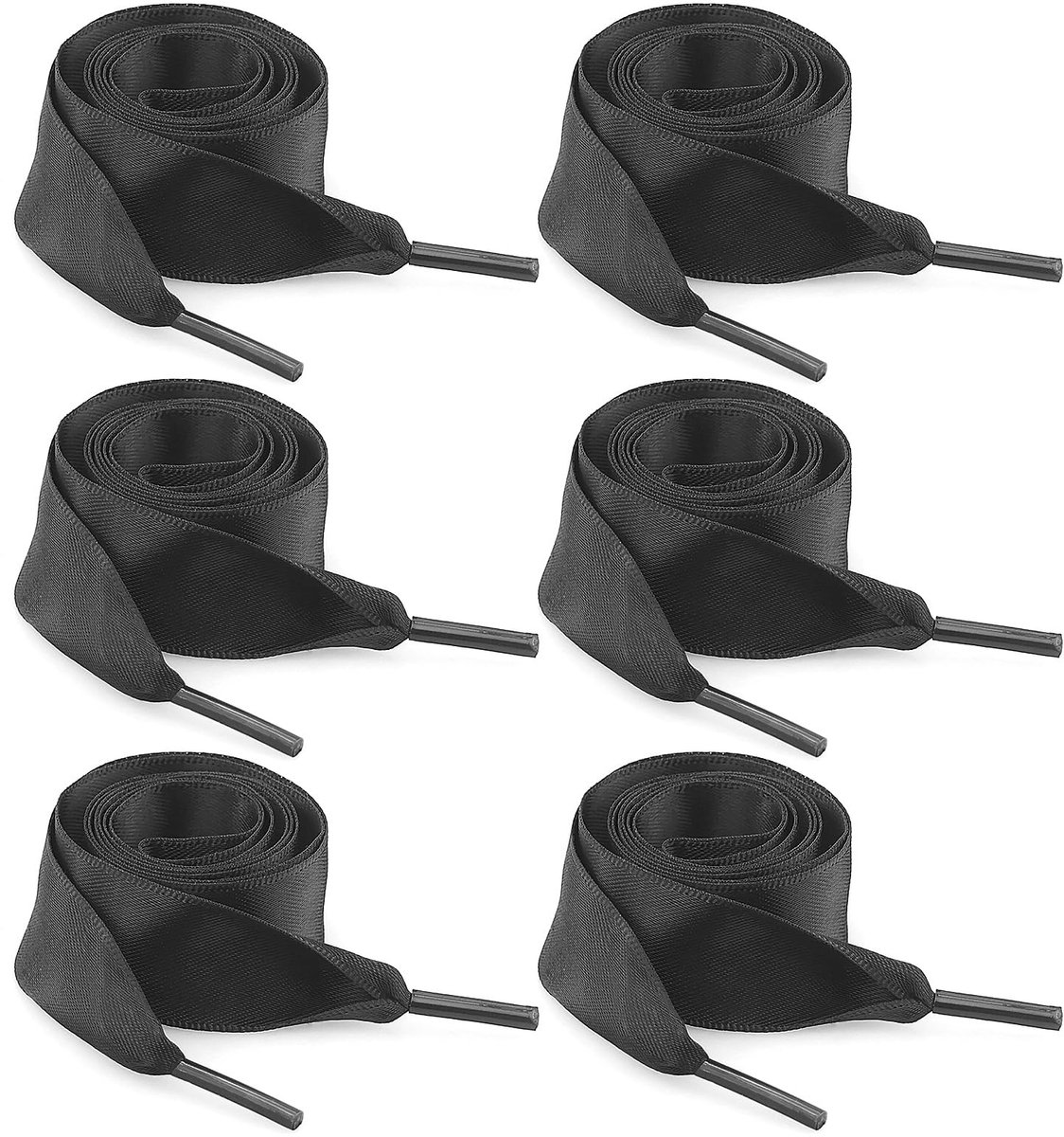 Dailygoods- Bandveters 3 Paar - Platte Satijnen Veters 80 cm - Vervangende Veters - Geschikt voor Sportschoenen/Ballerina's - Zwart - Hoogwaardig Materiaal - Schoenveters