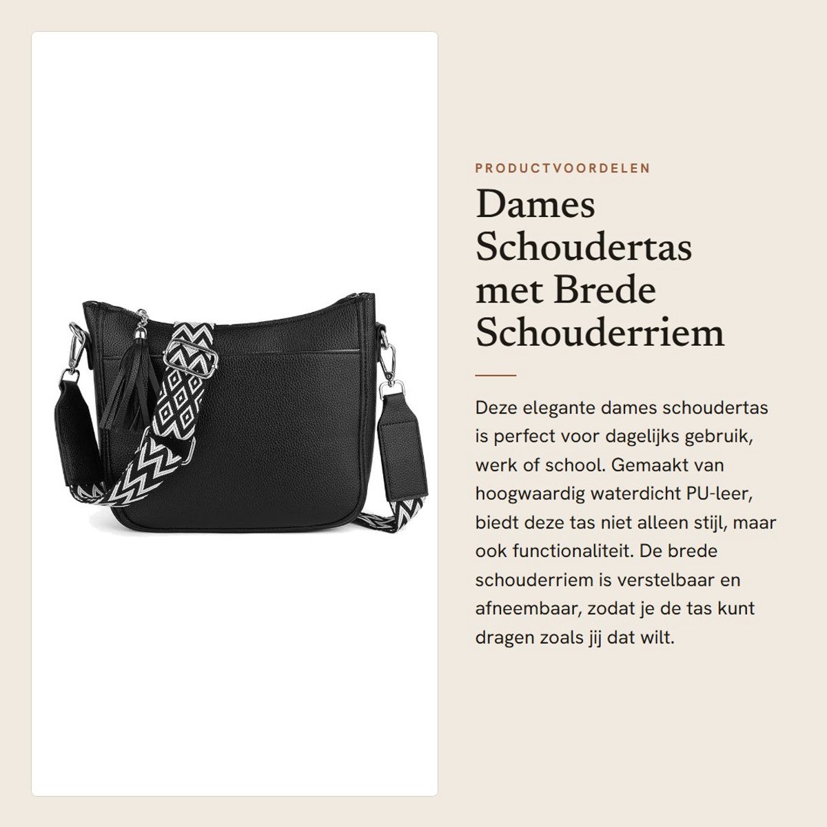 Dailygoods- Schoudertas Dames - Waterdicht PU-leer - Verstelbare/afneembare Riem - 3 Vakken - Elegant - Perfect voor Reizen/Dagelijks Gebruik - Handtas