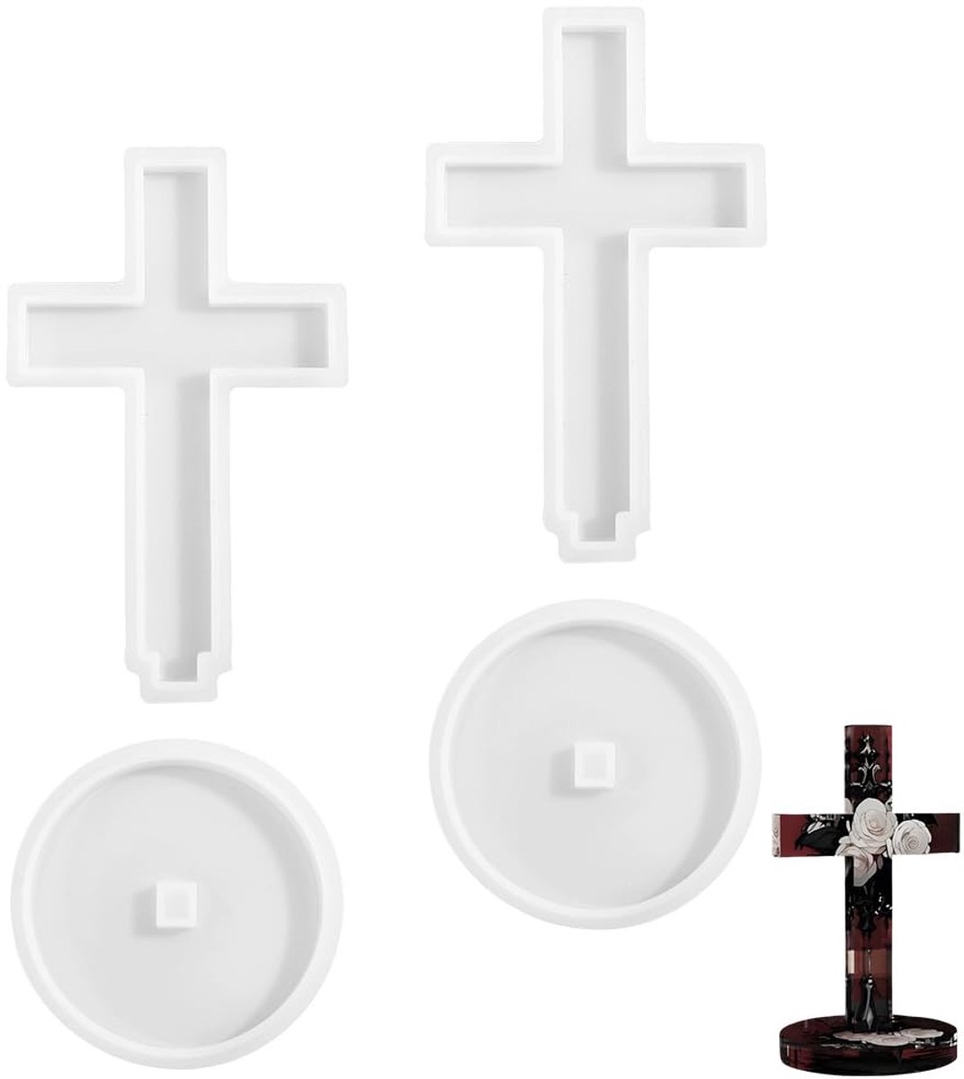 Dailygoods- Siliconen Vorm - 2 Zakjes Wit - Kruisvorm met Sokkel - 137 mm Lengte - Flexibel en Duurzaam - Voor Doe-Het-Zelf Decoratie