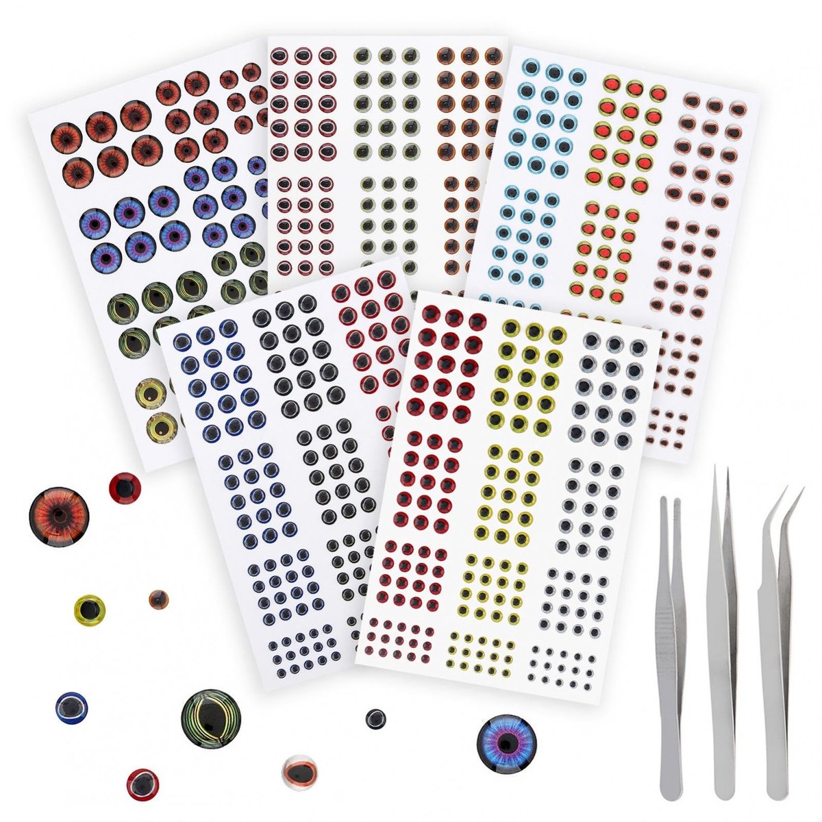 Dailygoods- Valse Ogen Realistisch - 804pcs - 6 Maten 3/4/5/6/8/10 mm - Epoxy - Multicolor - Lichtgewicht - Vissnoerogen