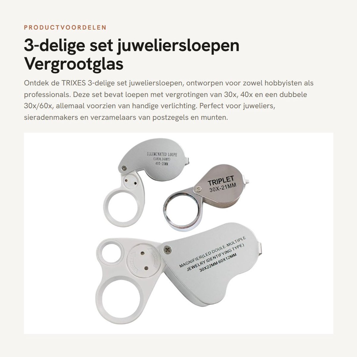 Dailygoods - 3-delige set juweliersloepen - Vergrootglas met ledlicht - Ideaal voor juweliers - Verlichting - Sieraden en muntenverzamelaars - Perfect...