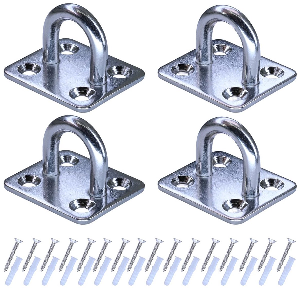 Dailygoods- Plafondhaak hoog draagvermogen - Ophanghaak - Wandhaak - Oogplaat M6 - Roestvrij staal - 4 stuks met schroeven
