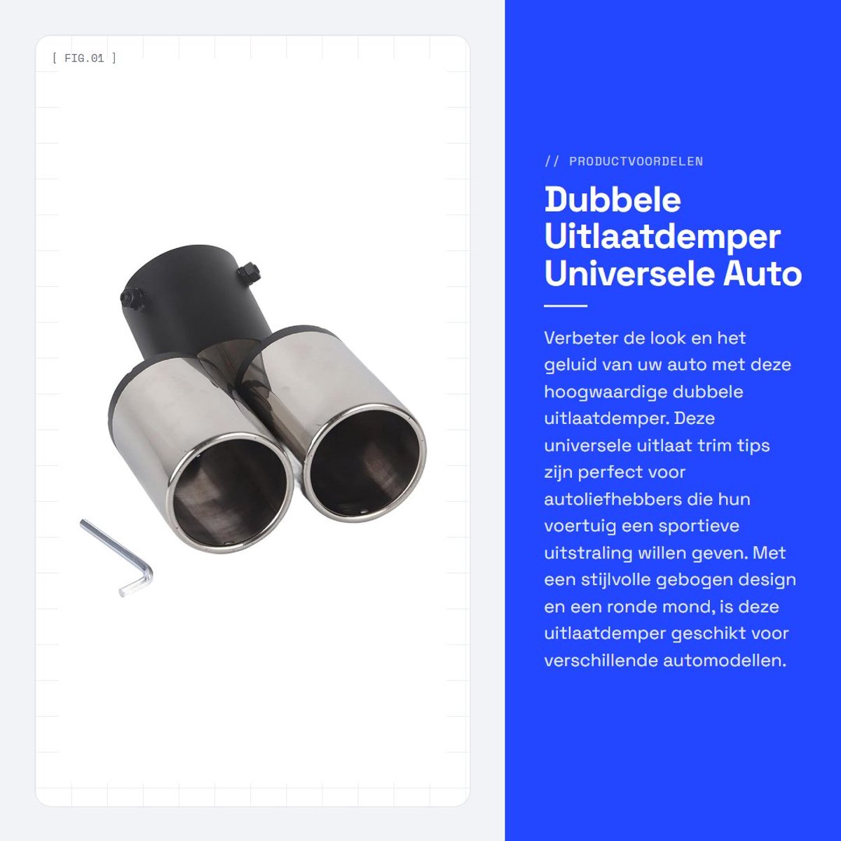 Dailygoods- Uitlaatdemper Dubbel - Universeel - Ronde Mond - Gebogen Buis - Uitlaat Trim - Auto Accessoire - Uitlaatpijp