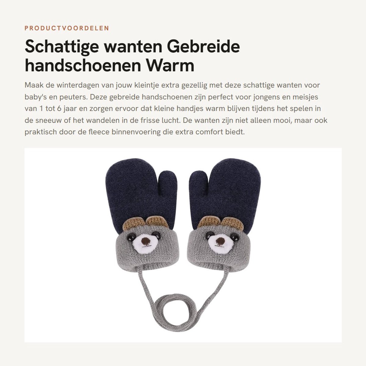 Dailygoods- Wanten voor Kinderen - Warme Gebreide Handschoenen - Fleece Binnenvoering - Geschikt voor 1-3 Jaar - Winter - Comfortabel en Zacht
