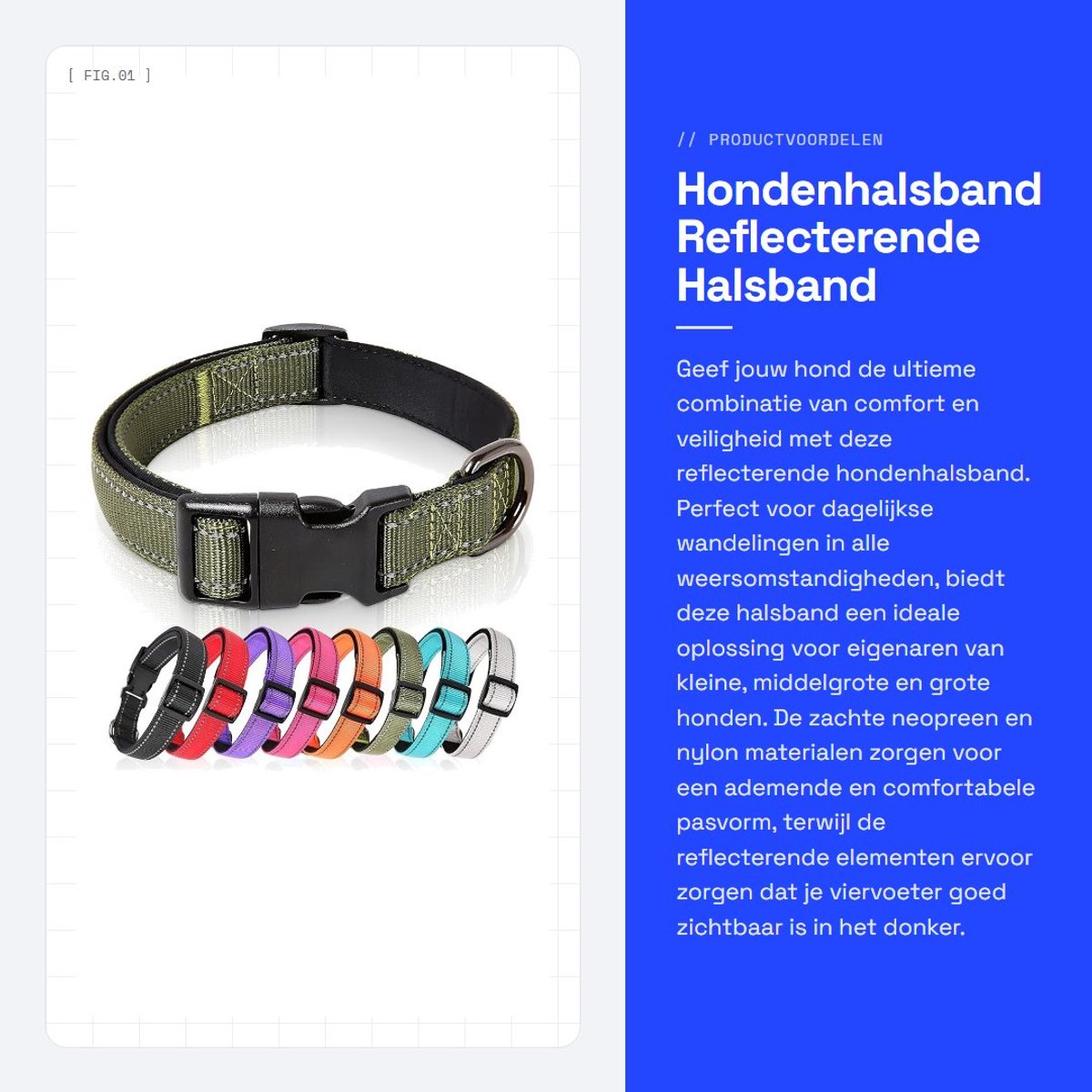 Dailygoods- Hondenhalsband Reflecterend - Gevoerd - Ademend - Zacht Neopreen - Verstelbaar voor Kleine/Middelgrote/Grote Honden - Groen - Hondentuig