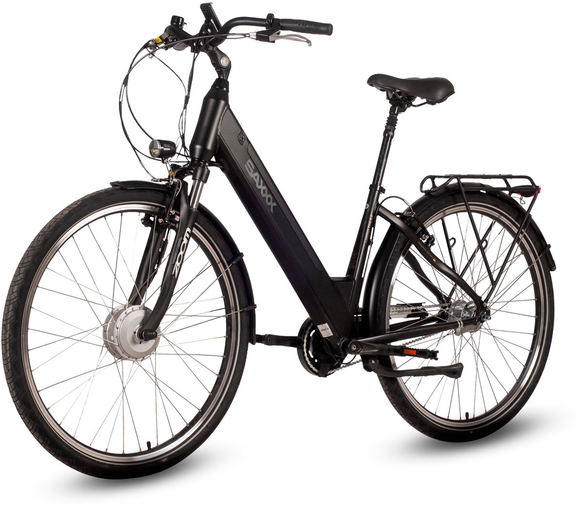 saxxx Comfort Plus 4.0 -28 inch elektrische stadsfiets - actieradius tot 90 km - voorwielmotor - 36V 418Wh accu - 95%Vooraf Geassembleerd Stadsfiets - Shimano 7-speed naafversnelling - LCD-display - Zwart mat