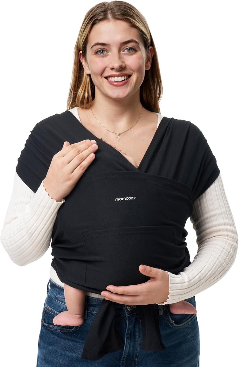 Draagdoek baby - Baby draagzak - Gelijkmatige gewichtsverdeling - Eenvoudige bindtechniek - Tot 9 kg - Zwart