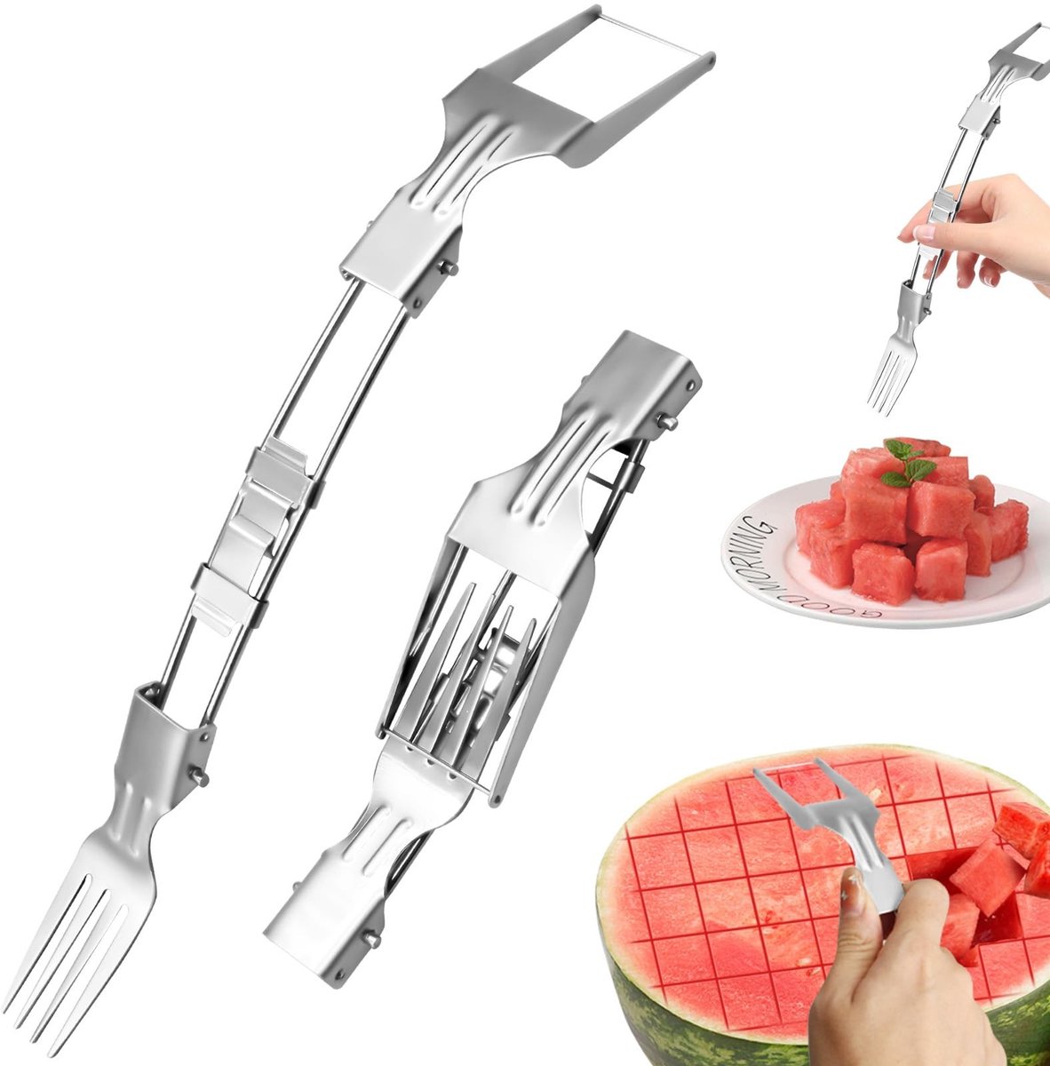 Dailygoods- Watermeloen Snijder 304 Roestvrij Staal - Meloen Cutter - Fruit Snijgereedschap - Snijmachine - Lichtgewicht - Duurzaam Materiaal