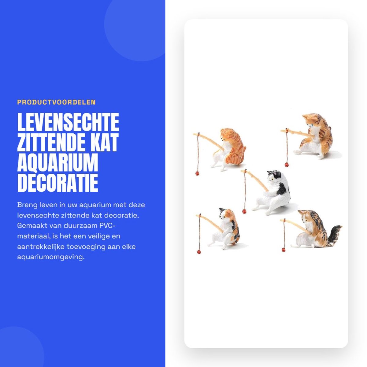 Dailygoods- Kat Aquarium Decoratie Levensecht - PVC-Materiaal - Duurzaam - Creatief Landschapsornament - Lichtbestendig - Geschikt voor Kleine/Grote Aquariums - Aquariumdecoratie