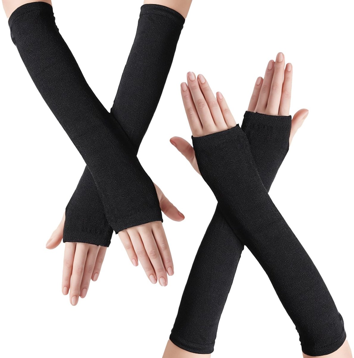 Dailygoods- Armwarmers 2 Paar - Vingerloze Handschoenen - Gebreide Handwarmers - Duimgat - Zacht en Elastisch - 32 x 7 cm