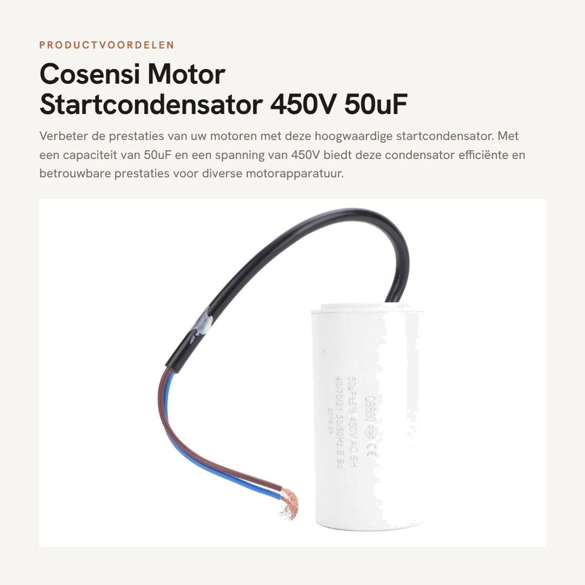 Dailygoods - Motor Startcondensator - 450V 50uF - Zelfherstellend - Stabiele Prestaties - Geschikt voor Huishoudelijke Apparatuur - Eenvoudige Install...