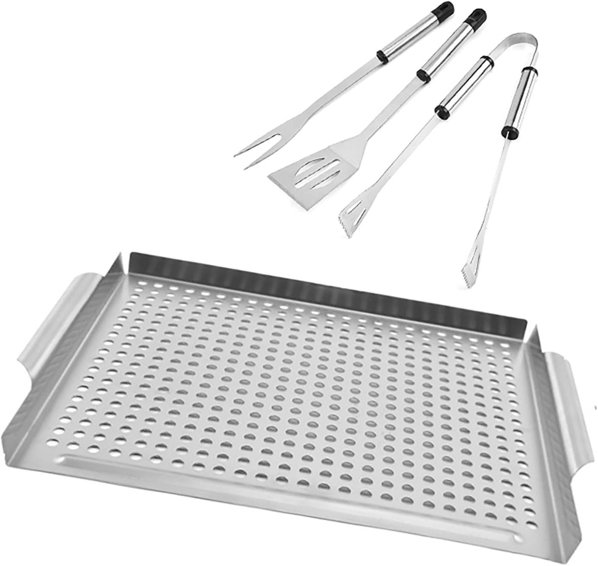 Grillplaat - Bakplaat RVS - Buiten Koken - Robuust Frame - 36 x 30 cm - Zilverkleurig