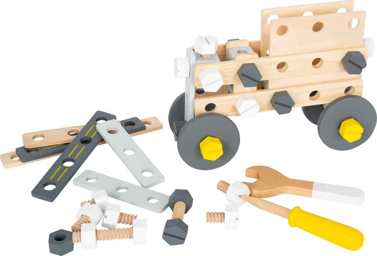 Houten constructieset - Bouwpakket knutselen - Creatief bouwen - Inclusief gereedschap - Meerdere onderdelen - Gekleurd