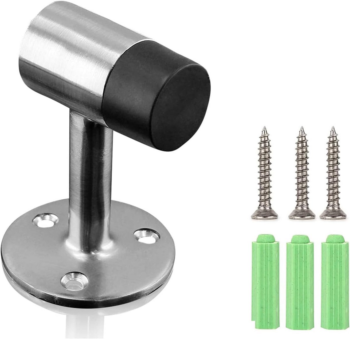 Deurstopper Wandmontage - Deurhouder Muur - Muren Beschermen - Met Rubber Buffer - 75 cm Hoog - Zilver