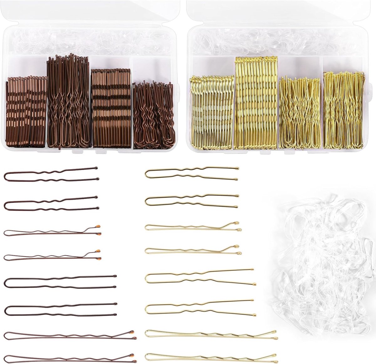 Haarspelden Set - Klemmen Accessoires - Haar Styling - Afgeronde Koppen - 600 Stuks - Bruin Goud