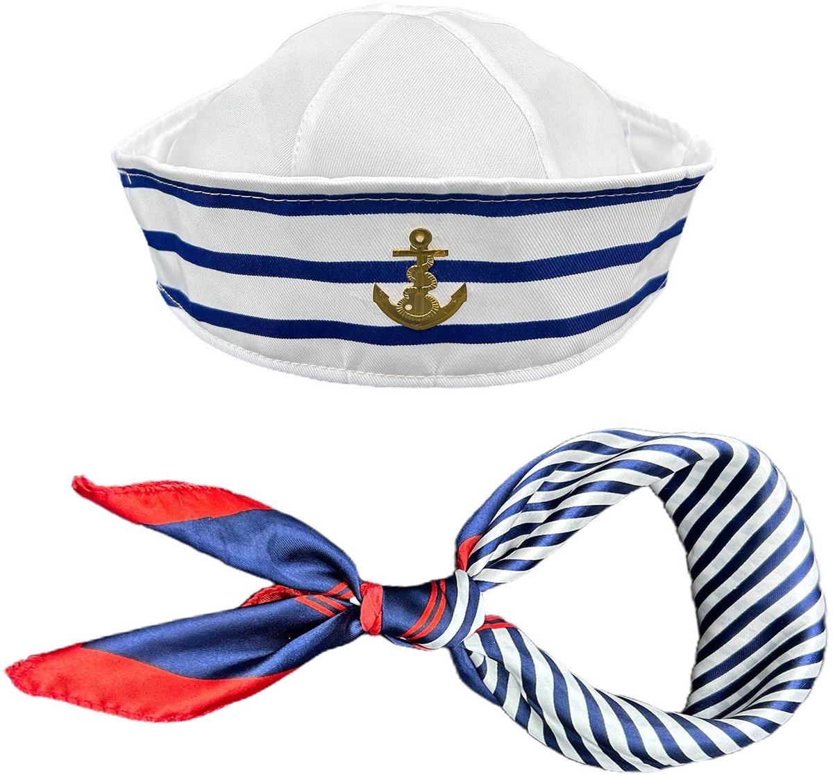Dailygoods- Sailor Set - Blauw/Witte Matrozenhoed - Matrozen Sjaal