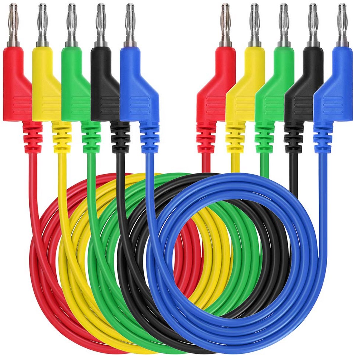 Testkabels Set - Meetkabels - Elektrisch Testen - Hoge Spanning - 5 Stuks 1 Meter - Multicolor
