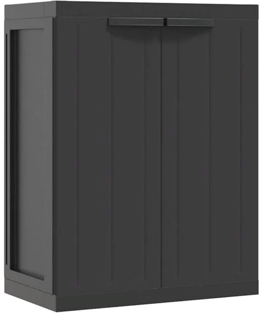 Tuinkast - Opbergkasten met deuren - Tuinhuis - Schuur - Voor buiten - Gereedschap - Zwart - Polypropylene - 65 x 37 x 85 cm (L x B x H)