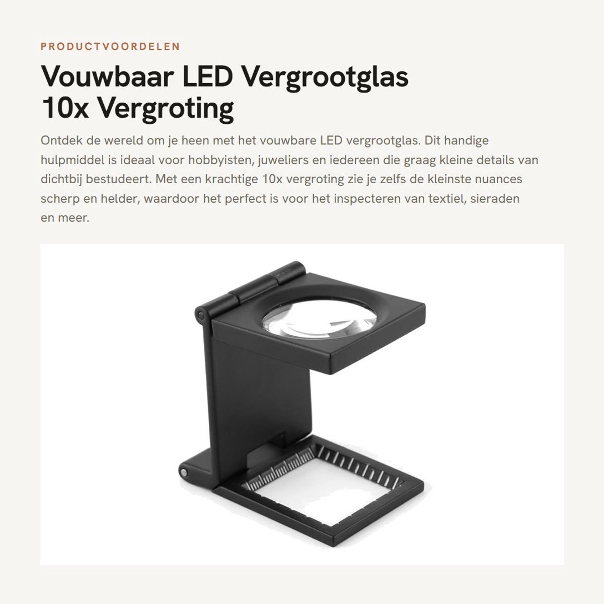 Dailygoods - Vouwbaar LED Vergrootglas - 10x Vergroting - Compact en Opvouwbaar Ontwerp - Zwart - Geschikt voor Textiel en Sieraden - Perfect voor Hob...