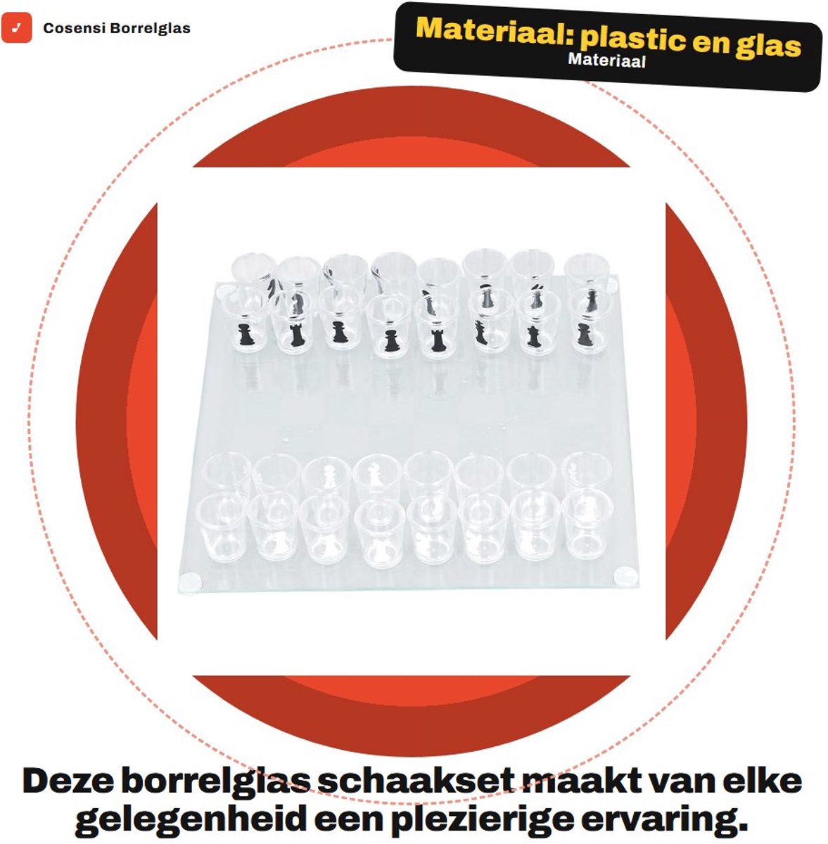 Dailygoods- Borrelglas Schaakset - Drinkglas - Schaakbord met Schaakstukken - Feestjes - Reizen - Duurzaam Materiaal - Schaakspel