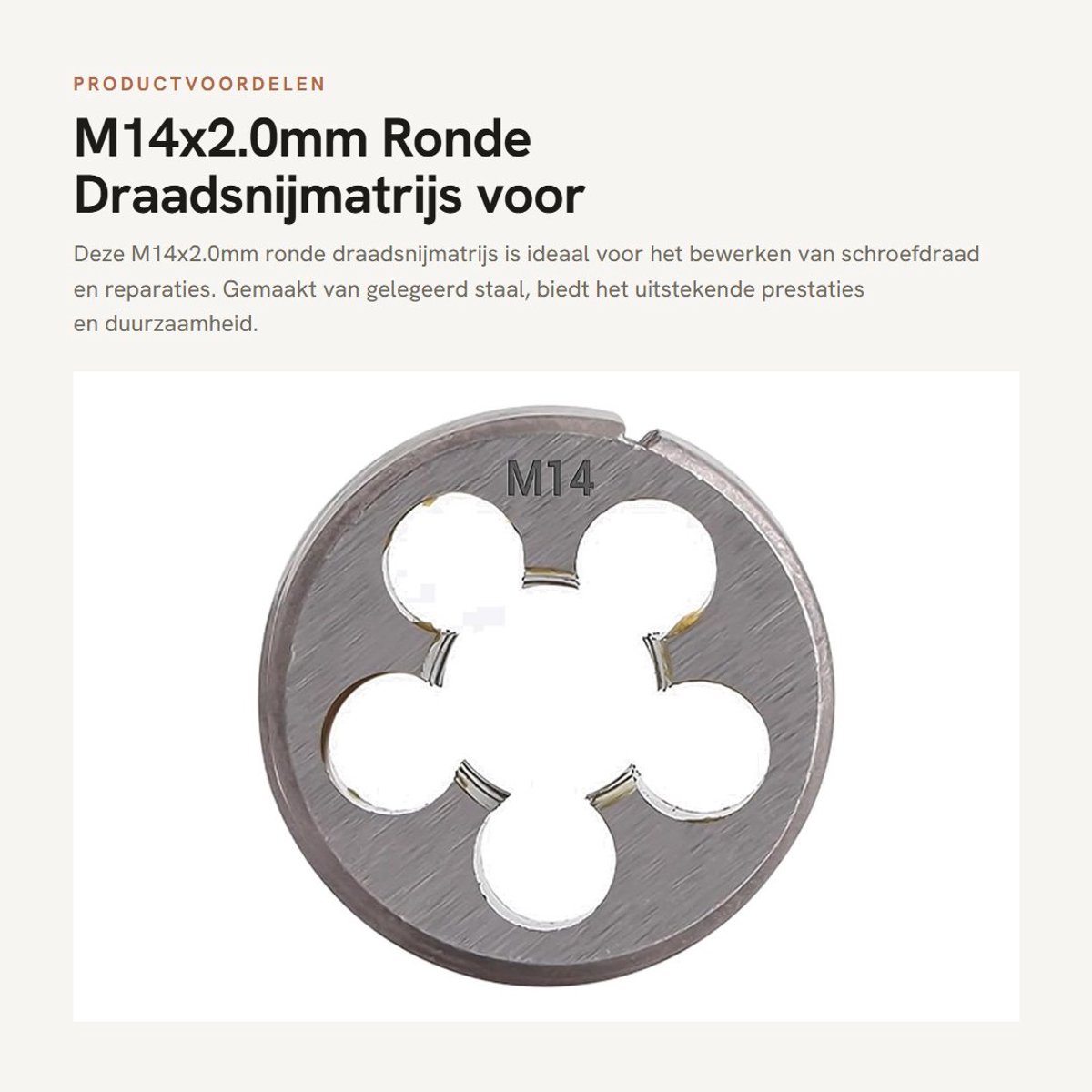 Dailygoods- Draadsnijmatrijs M14x2.0mm - Linksdraaiend - Gelegeerd Staal - Snelstaal - Industrieel - Uitstekende Taaiheid - Schroefdraadmatrijs