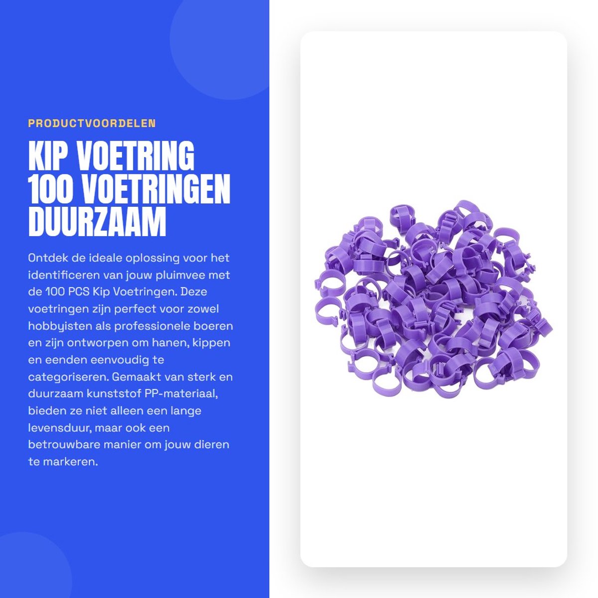 Dailygoods- Voetring Duurzaam Kunststof - Identificatie Ringen - Pluimvee Markering - Geschikt voor Eenden/Kippen - 100 Stuks - Slijtvast Materiaal - Pluimvee Ring