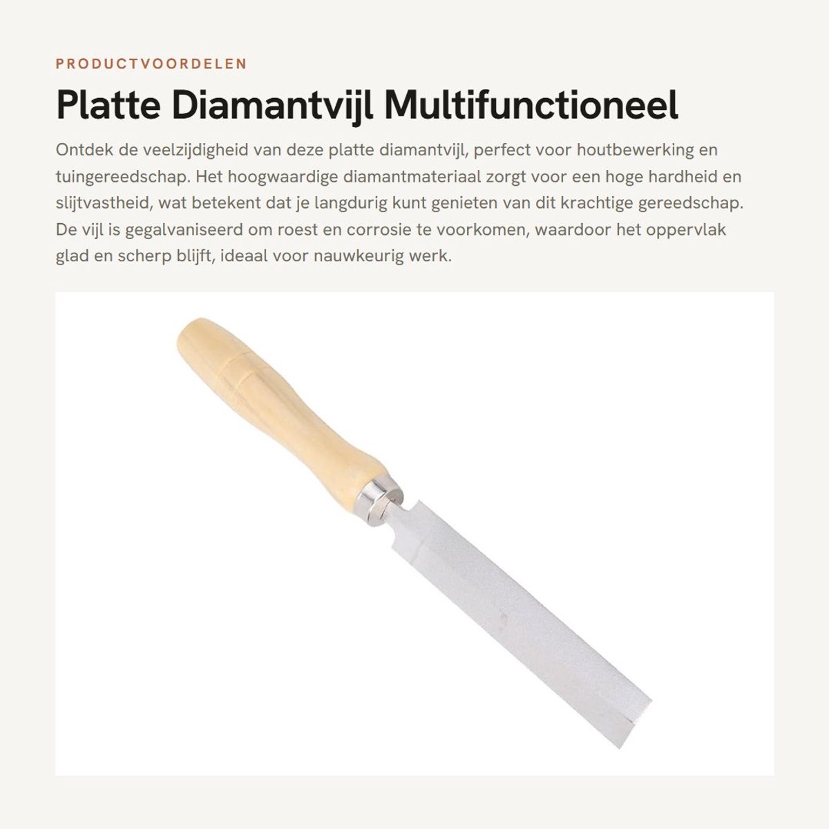 Dailygoods- Diamantvijl Hoogwaardige Kwaliteit - Houten Handvat - Slijtvast - Glad Oppervlak - Multifunctioneel - Voor Houtbewerking - Vijl