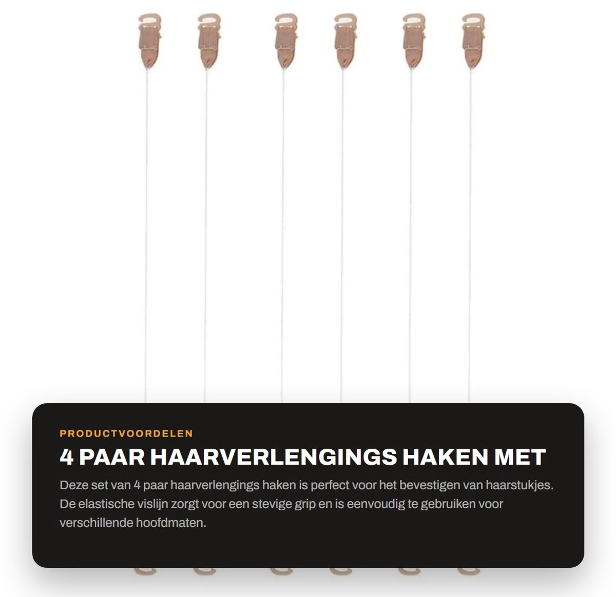 Dailygoods- Haarextensies 4 Paar - Vislijnen met Haken - XS/S/M/L - Elastische Draadklem - Geschikt voor Hoofdomtrekken - Stof/Kunststof - Haarstukjes