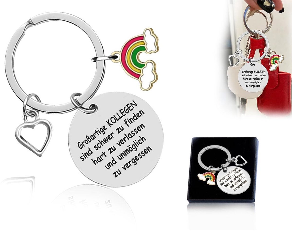 Dailygoods- Sleutelhanger Afscheid - Gegraveerde Belettering - Cadeau voor Collega - Geschenkdoos - 30 mm Diameter - Betekenisvol Herinneringscadeau - Herinneringssleutelhanger