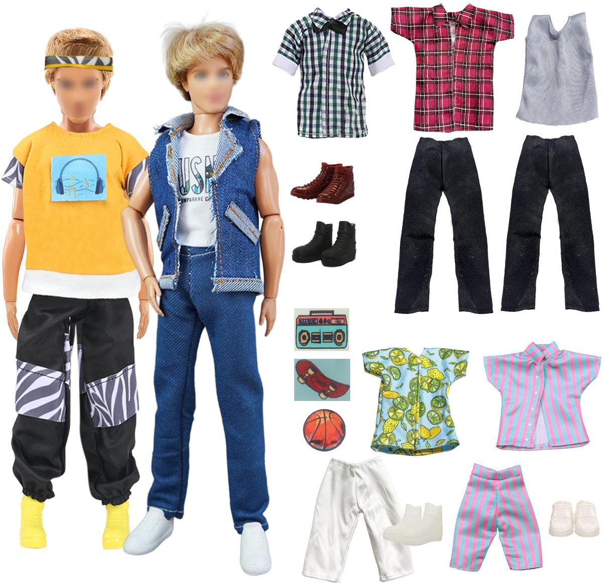 Dailygoods- Poppenkleding 12-delige set - Kledingaccessoires - Outfit voor 30 cm pop - Cowboy/Western stijl - Sportoutfit - Inclusief schoenen - Poppenoutfits